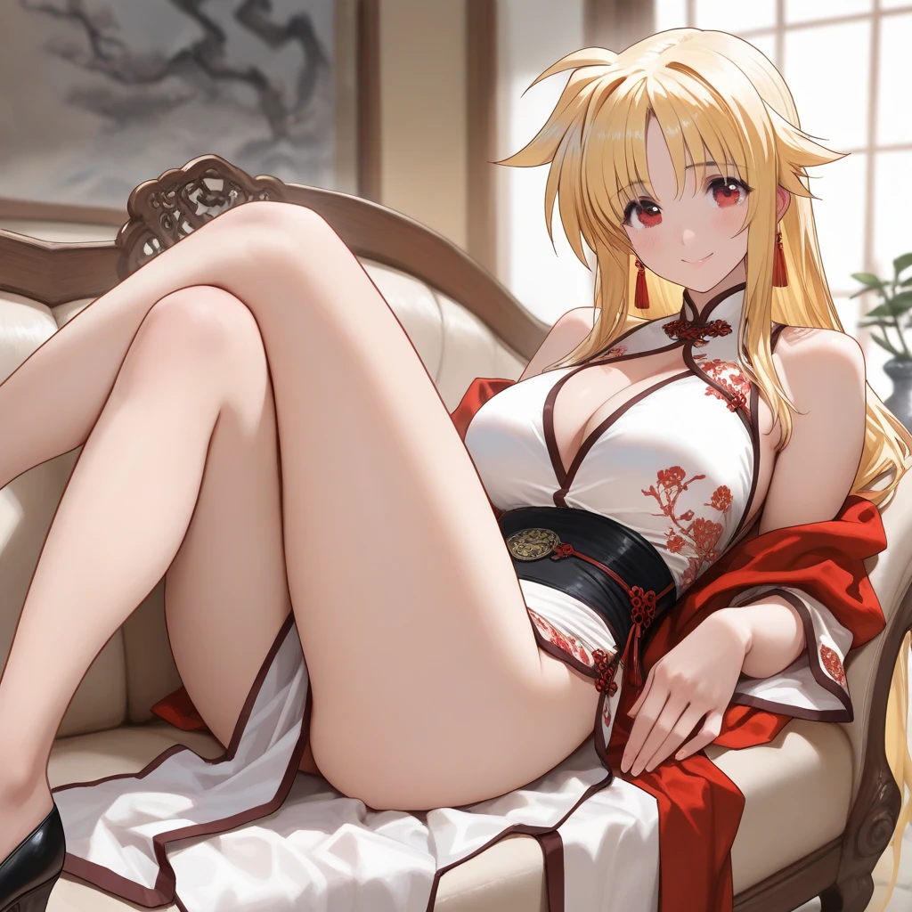 a blond、red eyes、Beautiful girl alone、独奏、animesque、Black Bikini、gravure、inside in room