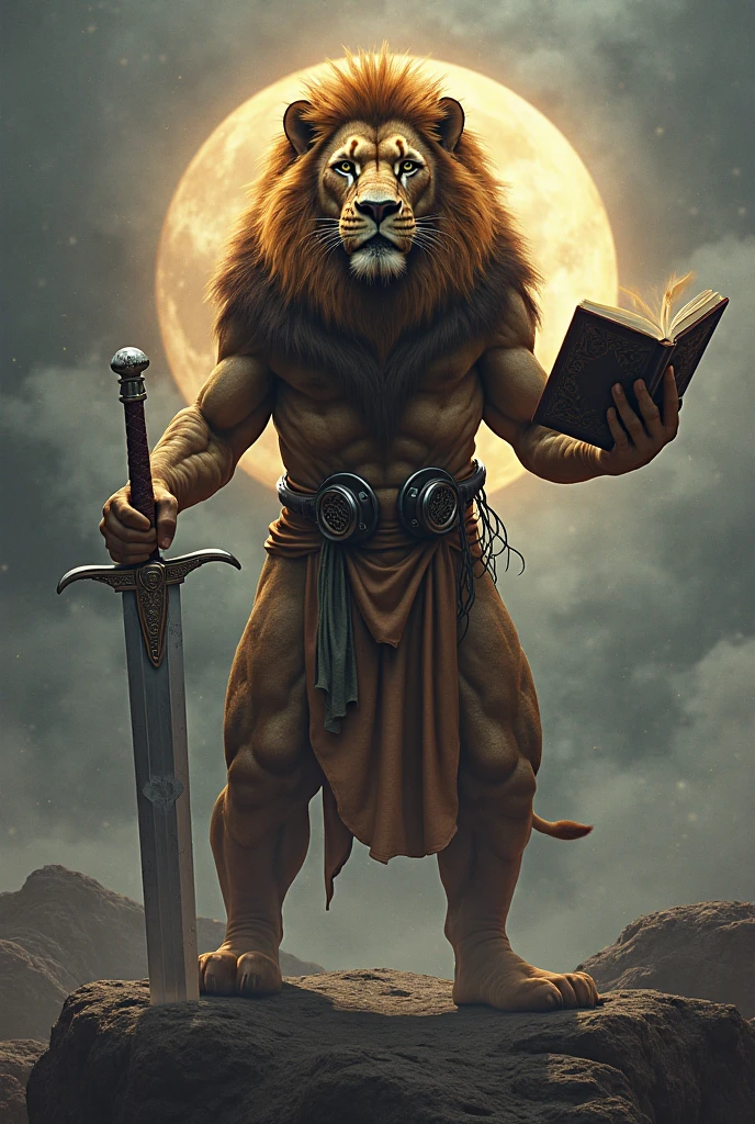 Sweating, muscular, Topless, The background is a spectacular magic school classroom, Harry Potter Teacher, magician, hairy, Anthropomorphic chest hair, Serious expression(scars in the face) Mature (Golden Eyes)Huge muscular ripped abs wild,Black lion, A bully with tribal ambitions