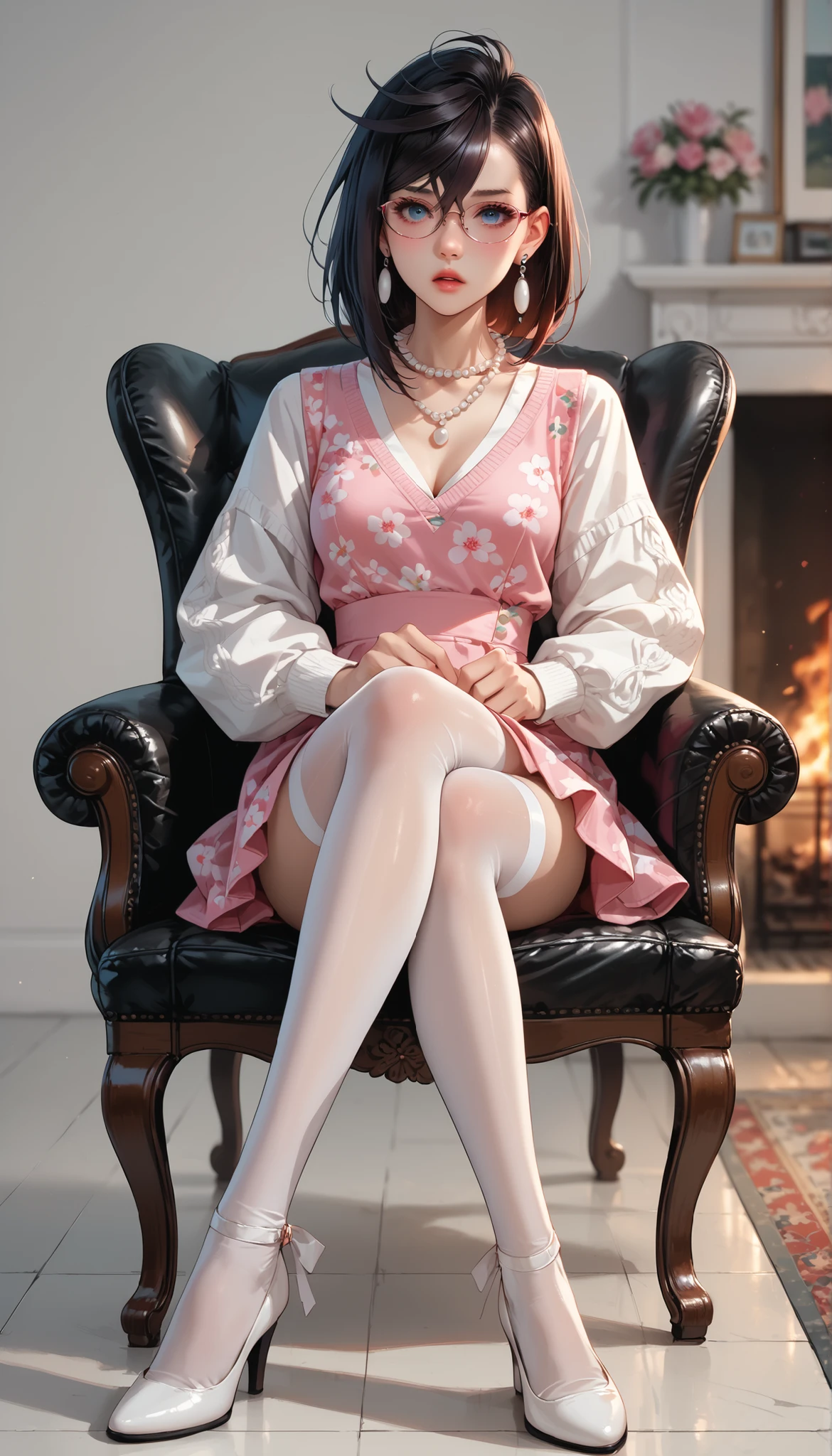 ((masterpiece, high quality, best quality, 8k, wallpaper, fine lineart, highly detailed, absurdres)), illustration, (manga:1.2), bar, night, ((perfect nsfw paint)), (t13r3dsk1rt, long sleeves,choker, red velvet dress, short dress, layered skirt, over-kneehighs,), intricate cinematic angle, (stunning milf), bartender, fashion model, firm, natural breast, smooth, <lora:t13r3dsk1rt:0.8>
