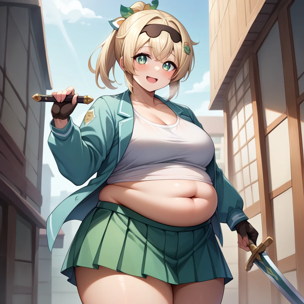 art by kipteitei, 1girl, tsunade, massive breasts, massive belly, wearing dark green underwear and green robe, chubby (best quality, masterpiece)
