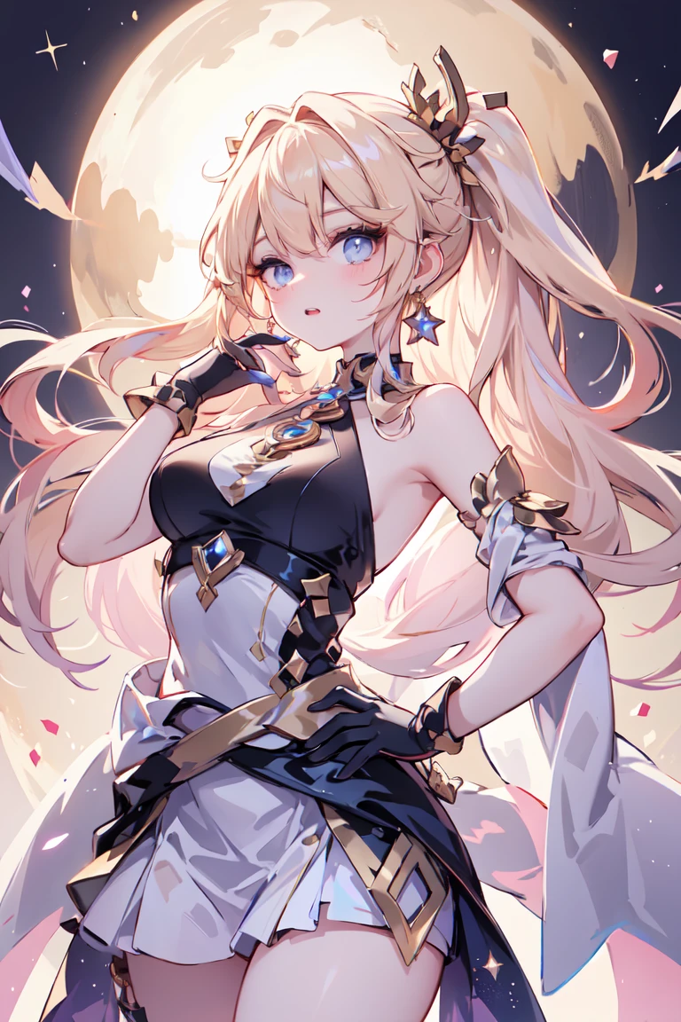 Highest quality, Super quality, 16K, Incredibly absurd, Very detailed, 2.5D, delicate and dynamic, Small faint lights and flying fireflies, night, Starry Sky, milky way, nebula, shooting star,,erotic, sole sexy lady, healthy shaped body, 22 years old lady, 170cm tall, huge firm bouncing busts, A colorful holy sword, Complicated armor, Brightly colored armor, White Tiger