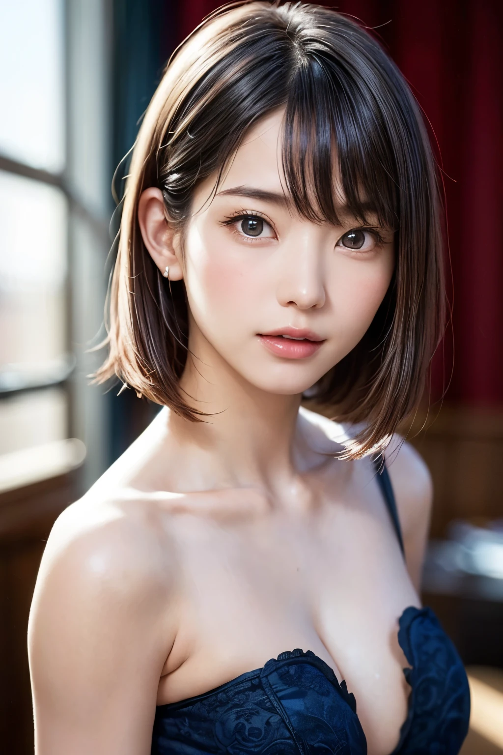 1 girl, (Wearing colorful stage costumes:1.2), Very beautiful Japanese idol portraits, Face close-up, (RAW Photos, highest quality), (Realistic, Realistic:1.4), (masterpiece), Very delicate and beautiful, Very detailed, 2k wallpaper, wonderful, finely, Very detailed CG Unity 8K wallpaper, Very detailed, High resolution, Soft Light, Beautiful detailed girl, Very detailedVery detailed eyes and face, Beautiful and sophisticated nose, Finely beautiful eyes, Cinema Lighting, (Simple light color background:1.3), (short hair), (Bob), Complete Anatomy, Slender body, Small breasts, smile