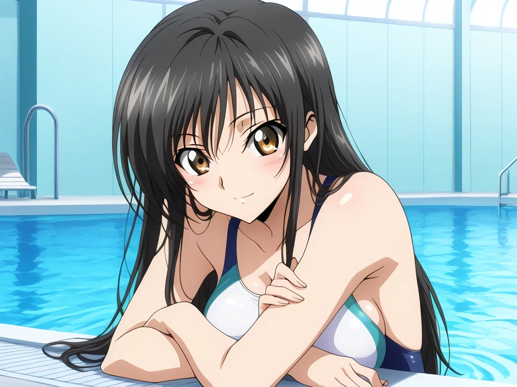 Shirakawa Shizuru,masterpiece,highest quality,alone,Swimwear,bikini,Pool,so beautiful,Game CG,(Beautiful eyes in every detail:1.2),(Beautiful Face:1.2),smile,blush,