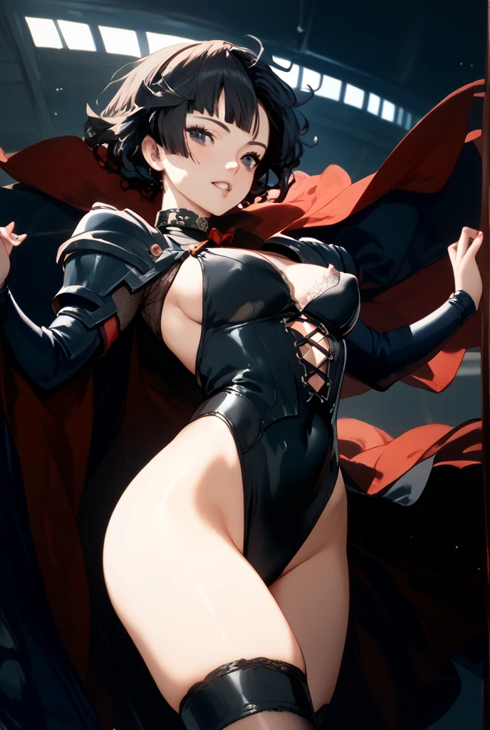 ((Best Quality, 8K,)) (Hair color black) Woman 1 Double eyelids Beautiful eyes Short hair Transparency Armor Beautiful abs Navel piercing Nozomi Sasaki Beautiful legs