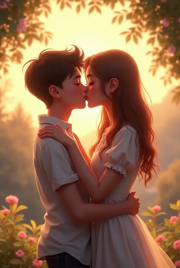 A boy and girl kissing