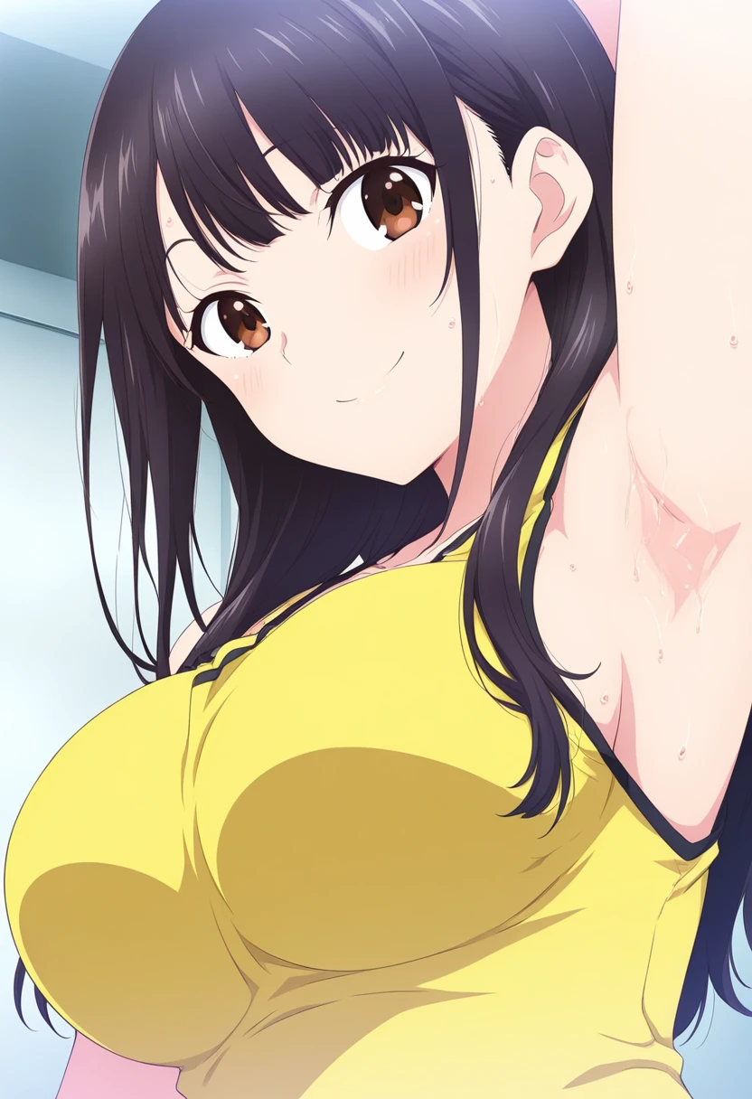 (masterpiece, Highest quality:1.2), One girl, alone,Are standing_Split, 
Yuki mandarin orange, Long Hair, without black sleeveless short vest，Pink Skirt，black