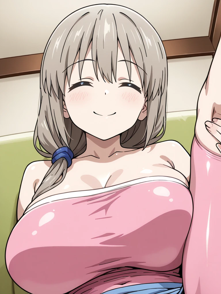 nsfw、(1 boy、faceless man、POV、vagina penis、hetero)、sex、highest quality、High resolution、highest quality、High resolution、1woman、Uzakipecker、closed eyes、(huge breasts:1.3)、1girl、gray hair、blush、embarrassing、(Sweat)、low ponytail、((full nude))、
