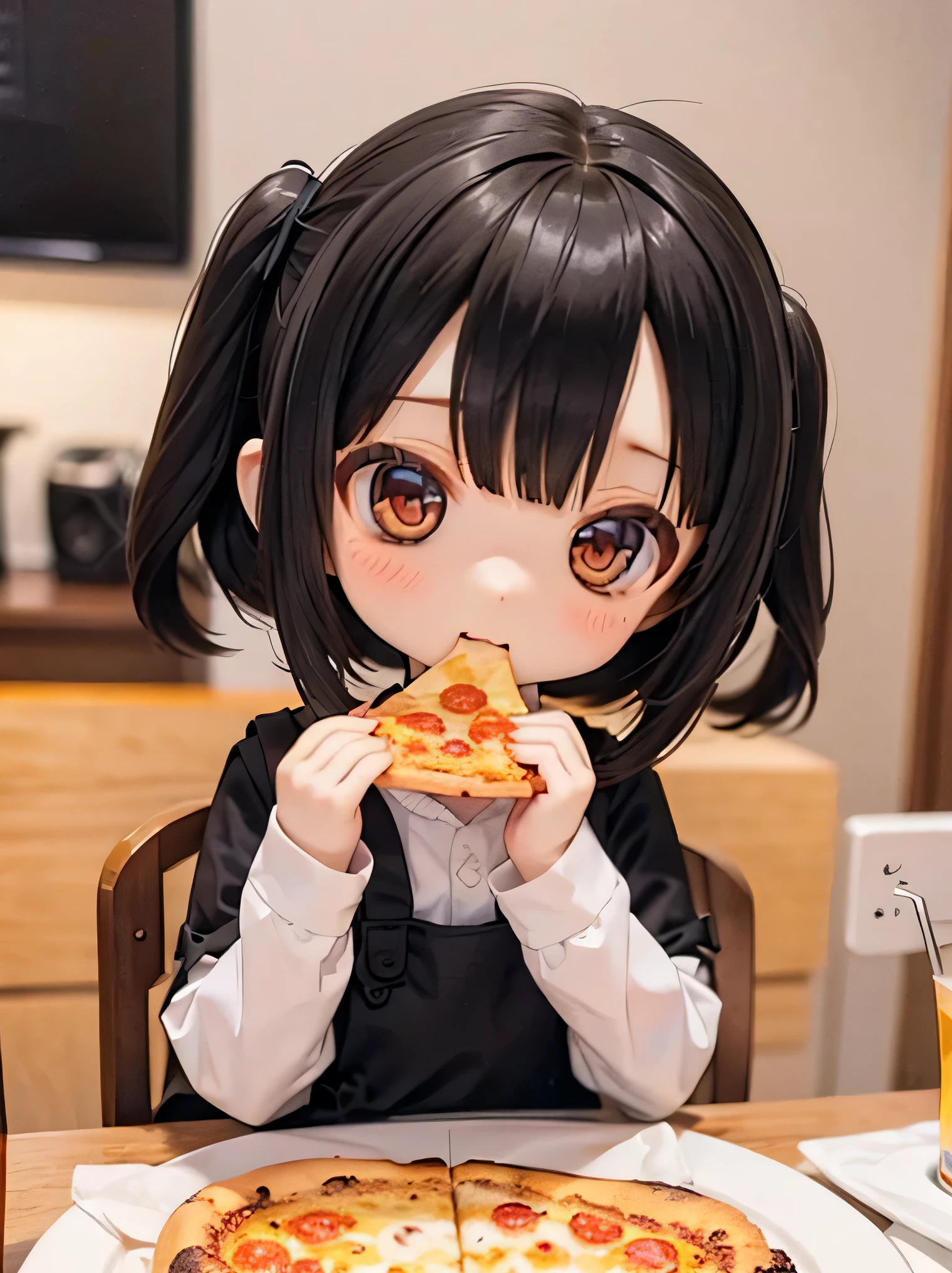 ponytail, A female junior high school student sitting on the floor and eating a sandwich, In uniform