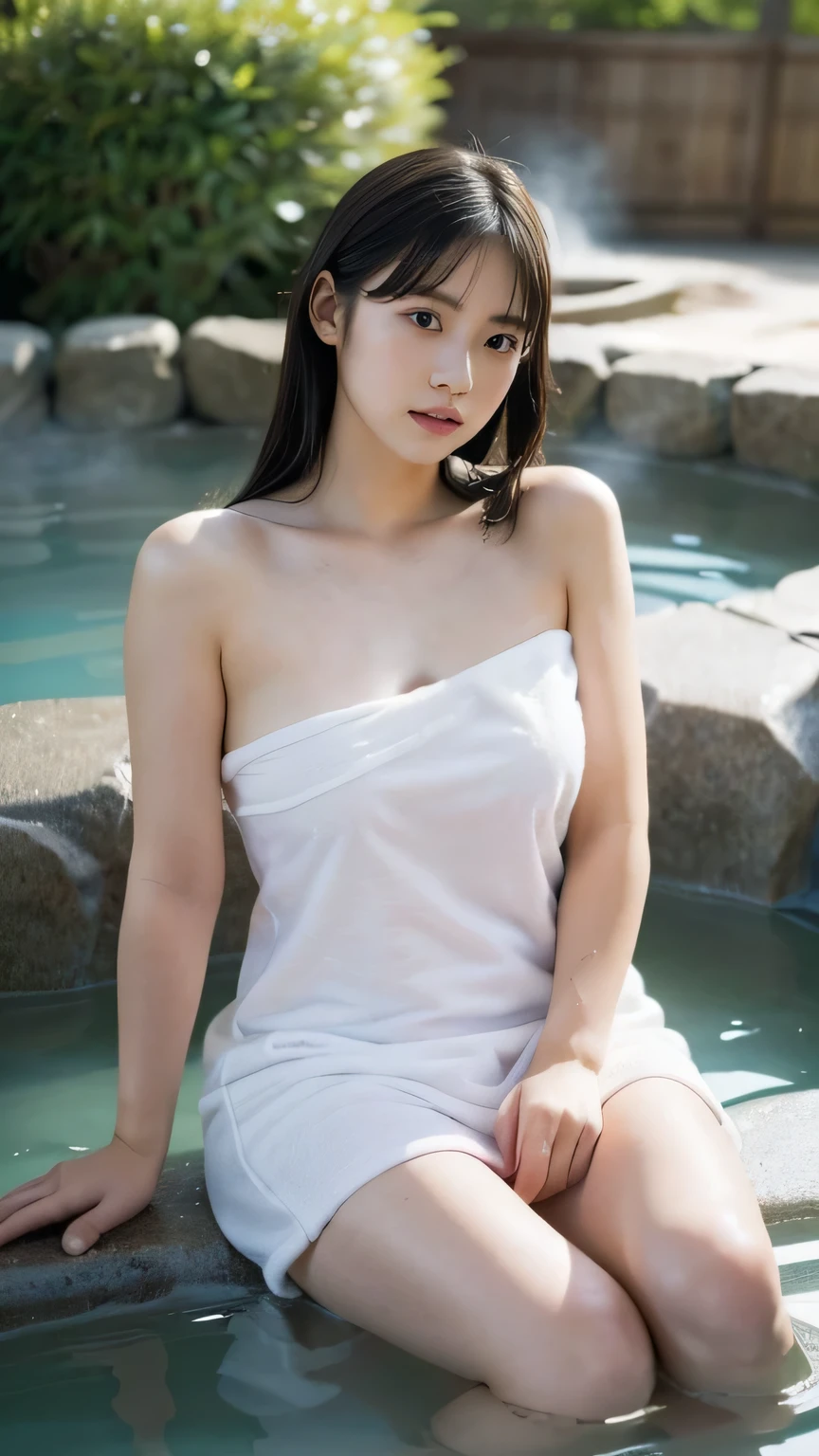 最High Quality、High Quality、best image quality、8k、最high resolution、high resolution、最High Quality、masterpiece、far and close、Exquisite and realistic human body、Exquisite and Realistic Skin、realistic faces down to the smallest detail、Realistic Reproduction Down to the Details、Exquisite and Realistic Lips、exquisite and realistic teeth、Realistic Ears、 realistic and exquisite hair、 Thin Realistic Arms 、Realistic Reproduction Down to the Details、Extremely realistic fingers 、(Beautiful Hands、thumb1reference4)、Detailed and realistic feet、((beautiful Japanese girls at Koku's Airport))、(japanese model), (Japanese woman)、((18 year old beautiful girl))、(black hair)、(random hairstyle)、(sexy expression eating)、((full body))、((Beautifully Upturned Breasts))、(slim style、slim fit)、(full body光沢肌、white skin)、(( I wrap a thin white towel around my body .))、((Thin towel(濡れたThin towelを通して彼女の肌が見える))、((濡れたThin towelが彼女の肌に密着して張り付いています))、( soft natural light )、((Deep in the Forest(natural hot springs are gushing out))、(( Hot springs surrounded by rocks))、((Deep bathtub(Deep Hot Springs))、((Hot Spring Girls))、((A woman warming up in a hot spring))、((Extremely transparent hot spring water))、((The main body seen from the surface of the water ))、((Hot springs filled with thick steam))、((Lots of steam rising from the hot springs.......))、(The length of the towel so you can see your pussy so you can't see it)、