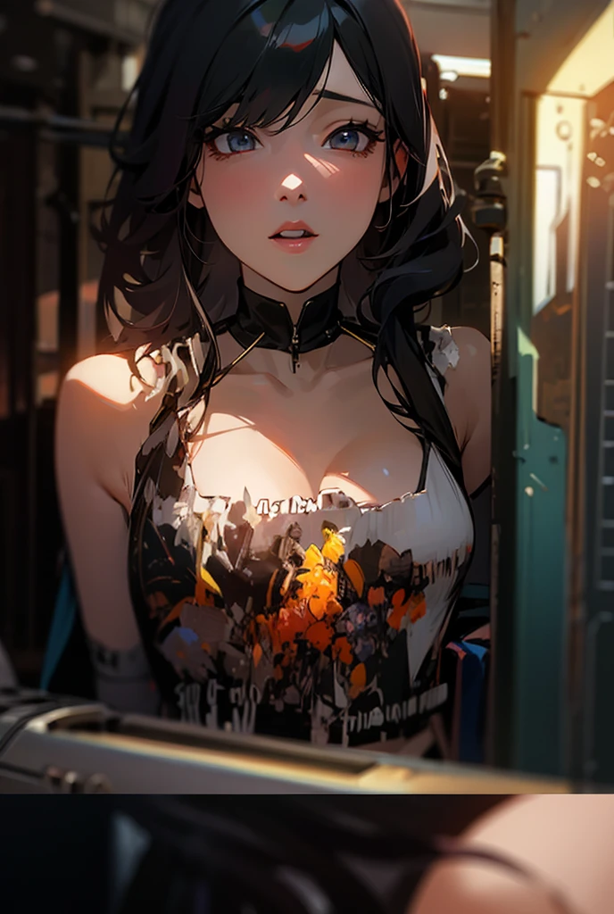 beautiful detailed eyes, beautiful detailed lips, extremely detailed eyes and face, longeyelashes, 1girl, busty, sexy, voluptuous, curvy, sultry, seductive, provocative, erotic, alluring, sensual, cleavage, skimpy outfit, (best quality,4k,8k,highres,masterpiece:1.2),ultra-detailed,(realistic,photorealistic,photo-realistic:1.37),photorealistic, high quality, detailed, intricate, hyper realistic, studio lighting, sharp focus, vivid colors, oil painting
