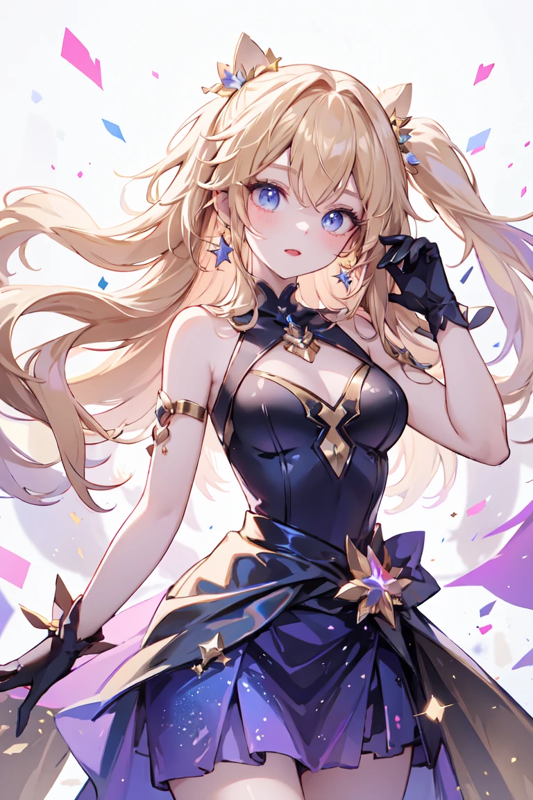 highest quality、Highest image quality、masterpiece、teenage girl((18-year-old、 Agar、vest bust、medium bust,wide open breast tea、golden eyes, blonde、ponytail、slender,highest valley、black dress、red nail polish、gothic loli fashion、vampire teeth、black underwear、open your mouth wide、spinning pose、A posture of leaning forward、cat hair ornament)),high quality、beautiful art、background((night live house、red laser light、blue laser light、random laser points、Virtual space、golden laser beam、purple laser light)),muste piece、Depth of written boundary、movie、visual art、perfect art、