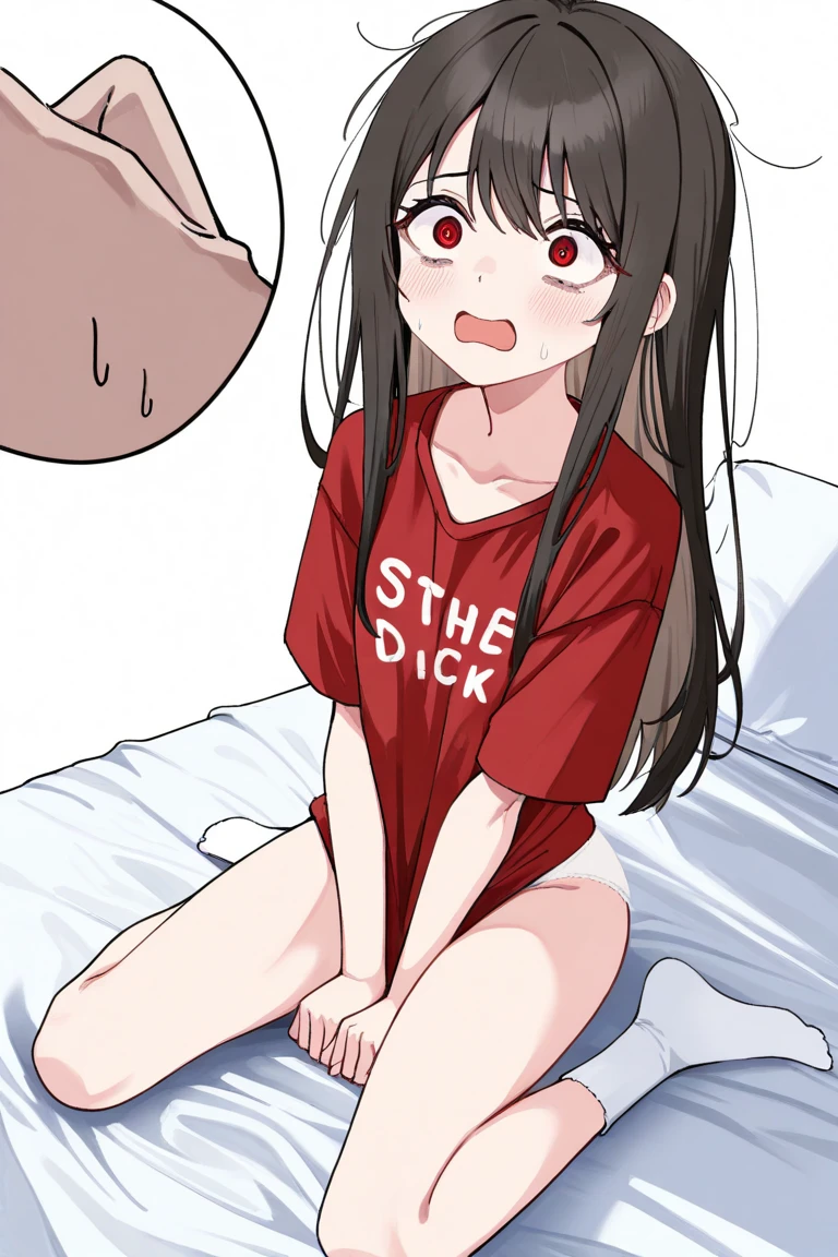 Erotic、Bedroom、naked、Glasses、A woman with a penis growing out of her crotch、semen、Sweat、、Troubled expression、Grab your dick