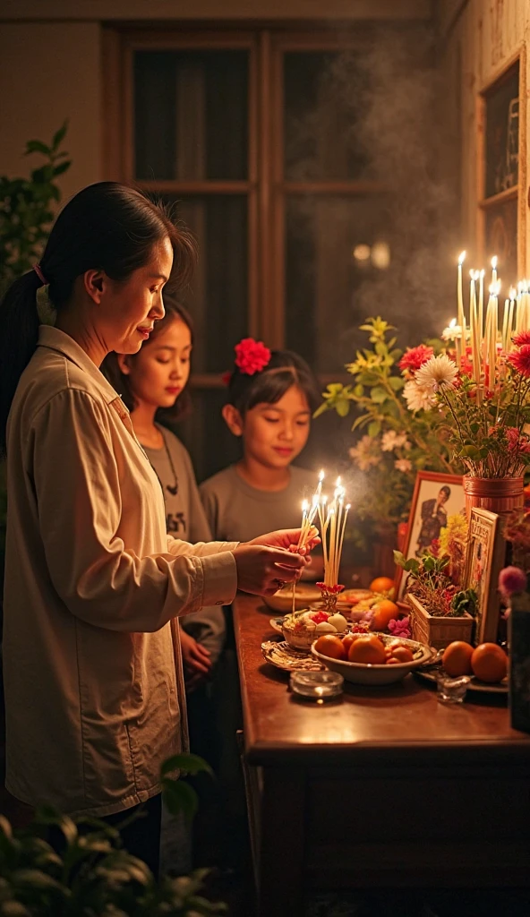Create a hyper-realistic and mysterious image of a female hand, adorned with gold rings and dressed in a finely embroidered linen tunic, handing a piece of luxurious fabric to a child who looks on in admiration. The child&#39;s hand is extended to receive the gift, while in the background, softly blurred, there is a group of people gathered, sharing food and stories. The golden light of a nearby lantern illuminates the scene., highlighting the simplicity and power of the act of giving, and symbolizing that generosity is a seed that, when planted, blooms in unexpected forms of abundance.