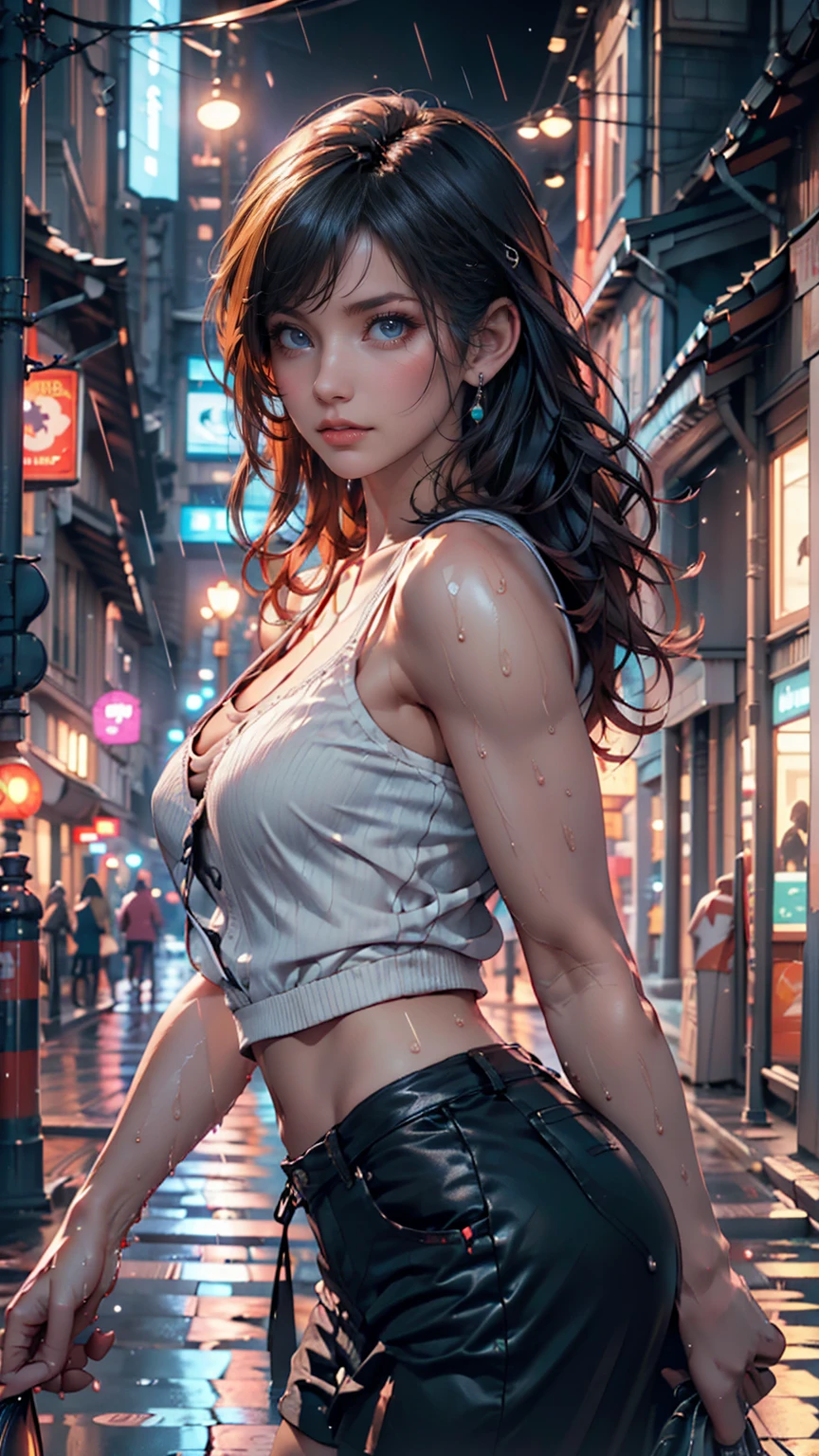 ((Realistic lighting, Best quality, 8K, Masterpiece: 1.3)), Clear focus: 1.2, 1girl, Perfect Figure: 1.4, Slim Abs: 1.1, ((Dark brown hair)), (Outdoor, Night: 1.1), Addis ababa City streets, Super fine face, Fine eyes, Double eyelids, undressed