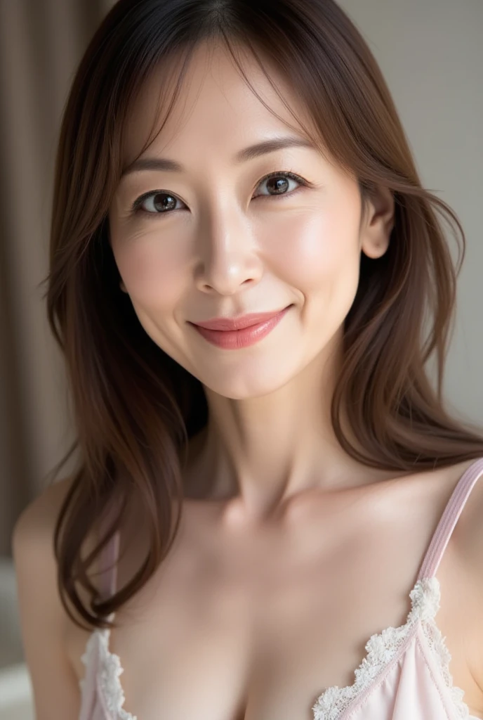 ((highest quality, 8k, Simple gray background)), Sharp focus :1.2, Beautiful mature woman, 45age, Mature Woman, ((lingerie)), ((Leaning forward)), (Huge breasts), (smile:1.15), Highly detailed face and skin texture, Fine grain, (Round face:1.4), Japanese、Photographing the whole body from a distance 2.0