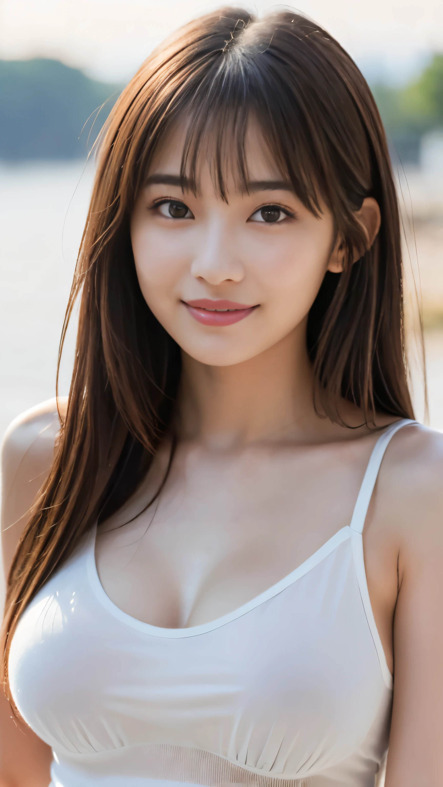 (top-quality:1.3)、(realisitic:1.15)、Unity、8k wallpaper、Official art、(Highly detailed CG Unity 8k wallpaper:1.3)、(ultra-detailliert:1.2)、(hight resolution:1.2)、Physically-based rendering、ultra-detaild in facial skin tone、magnifica、(finely detail:1.25)、Perfect Anatomy,(Smile Face:1.1)、Slim Face、The most beautiful lady in the world、hyperdetailed face、Detailed eye、二重まぶた、Kamimei、perfect teeth、Perfect tooth alignment、(glistning skin)、(sun-kissed skin)、(real looking skin)、View、Blurred background、、Lighting the face、best light