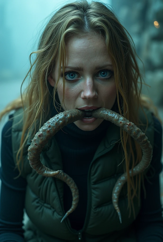 A cute woman, Kate Mara, age 25, dirty, scrapes and scratches, dressed in rags of a torn summer dress, struggling with a horny tentacle beast, slimy tentacles pulling off her clothes, exploring her body, photorealistic, 8k, detailed facial features, beautiful eyes, beautiful lips, extremely detailed, highly detailed face, intricate details, masterpiece, hyper realistic, cinematic lighting, dramatic lighting, dark fantasy, horror, dark art