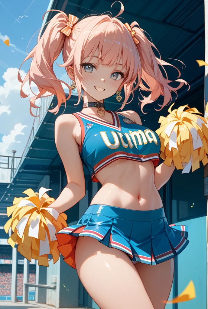 ram invader, detailed breasts, anime dick, (cheerleader: 1.2), （white panties:1.4）,muste piece, best quality, open mouth, tooth, ultra-detailed breasts, Yellow eyes, cute eyes, detailed face, a cute girl, big chest, red face, (wet with water: 1.2), Generally poor breasts, areola slip, (Position where panties are visible:1.5), (beautiful breasts: 1.2), (with a bright light source: 1.2), (heart shaped pupils opening their clothes: 1.5)