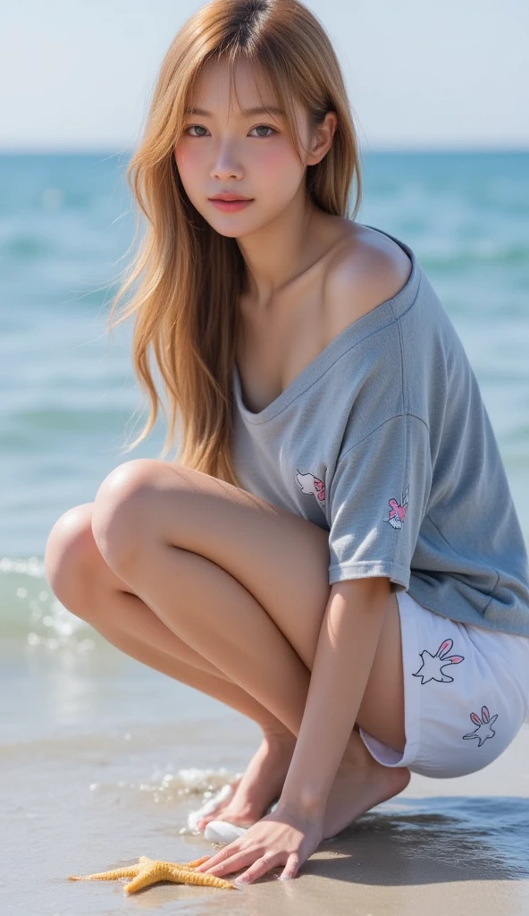 Beautuful Women、1 persons、Slouched、Blue Sea、cat ear、begging、Brown hair、a short bob