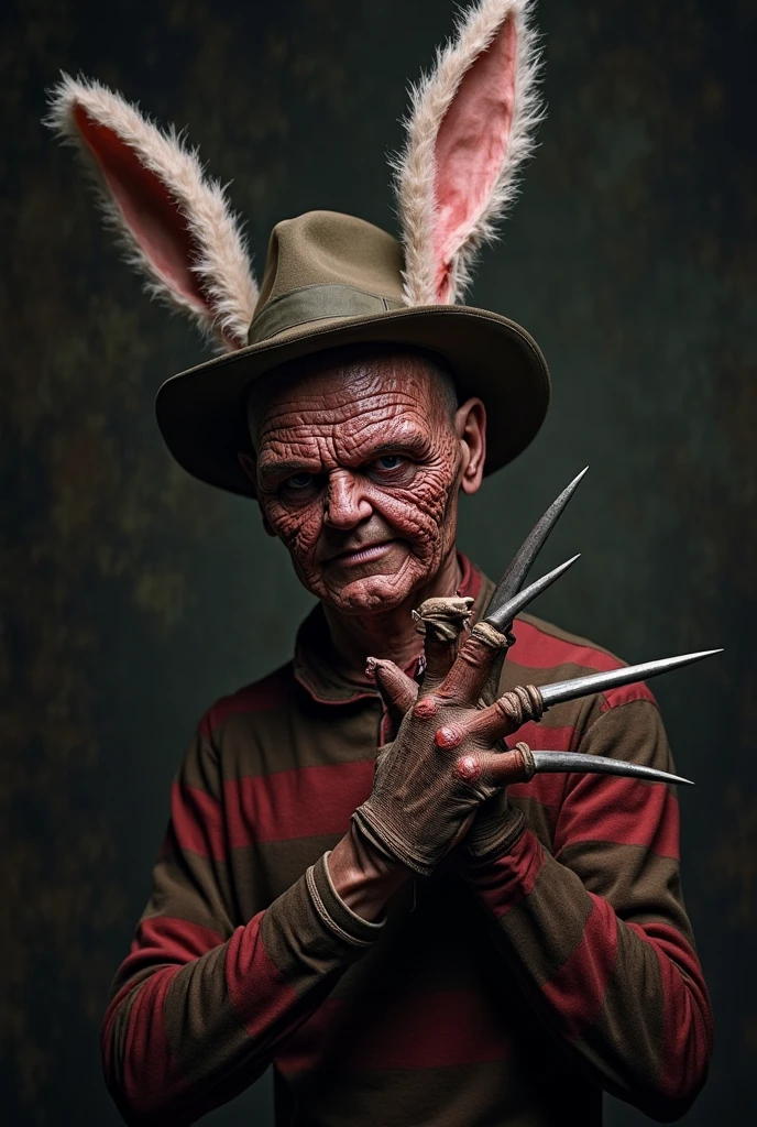 I want you to create a combination of Freddy Crugger with Evo Morales, president of Bolivia, and his striped sweater