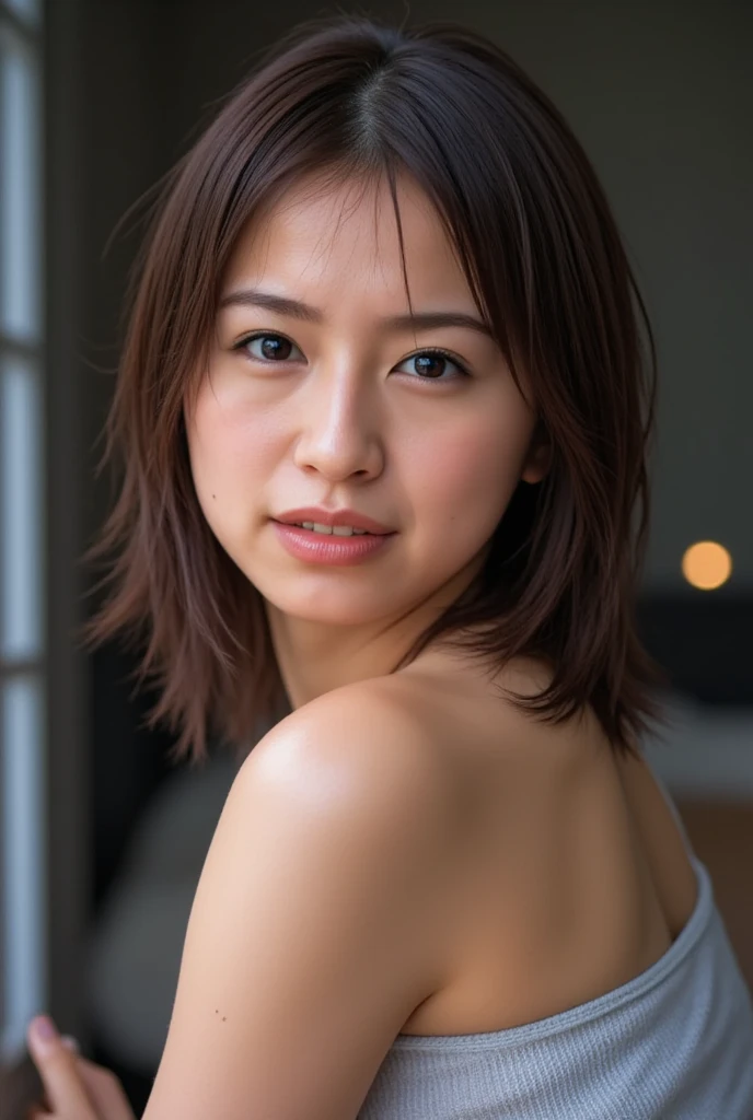 A Japanese Lady, 35 year old, Brown hair,Shorthair,Delicate eyes,Beautiful shape,unclear,夏天,Mare,Cruise
