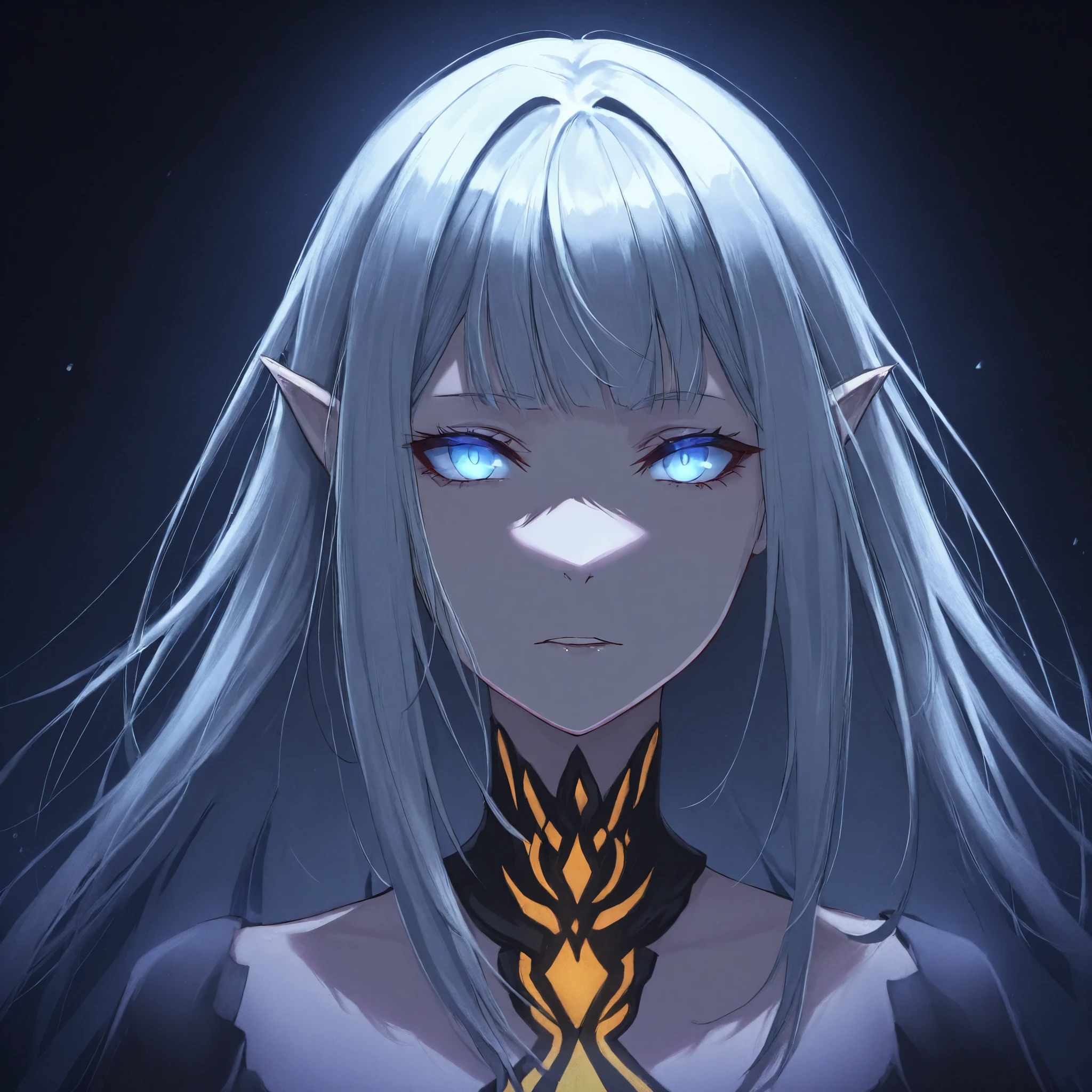 satella_rezero, anime girl, long silver hair, long elf-like ears, died rip, beautiful detailed portrait, intricate facial features, melancholic expression, elegant posture, detailed clothing folds, flowing silver hair, ethereal elf-like ears, photorealistic, digital art, fantasy landscape, glowing magical energy, dramatic lighting, moody atmosphere, cinematic, 8K, ultra-detailed, vibrant colors, dramatic shadows, atmospheric haze, fantasy art, digital painting