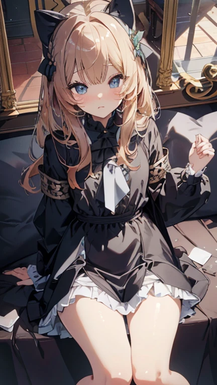 Masterpiece、Highest quality、highest quality、 ((Lori))、(((Petite)))、Shiny hair quality、Small face、Super detailed, beautiful, wide eyes、Ultra-detailed, clear and beautiful faces、(cute illustration:1.2), High-resolution, ultra-detailed, best quality, embarrassed、cute white underwear、Thighs