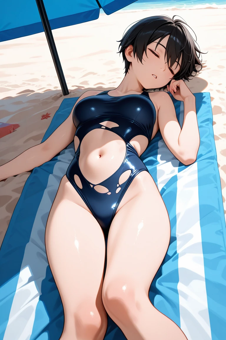 UTIL, Blue Bikini With White Polka Dots, Sexual Position On A Beach.