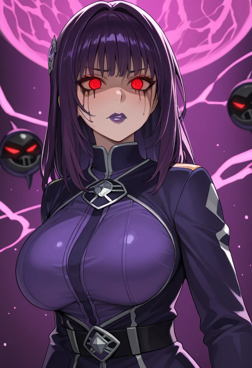 "Saeko Busujima, Cyberpunk DJ girl with cool head set, cool open jacket and crop top shirt, two big LED glowing loudspeakers on each side, immersed in a neon-lit environment, vinyl record on turntable with music mixer and turntable in front of her, exuding an electrifying disco vibe in a futuristic night club."