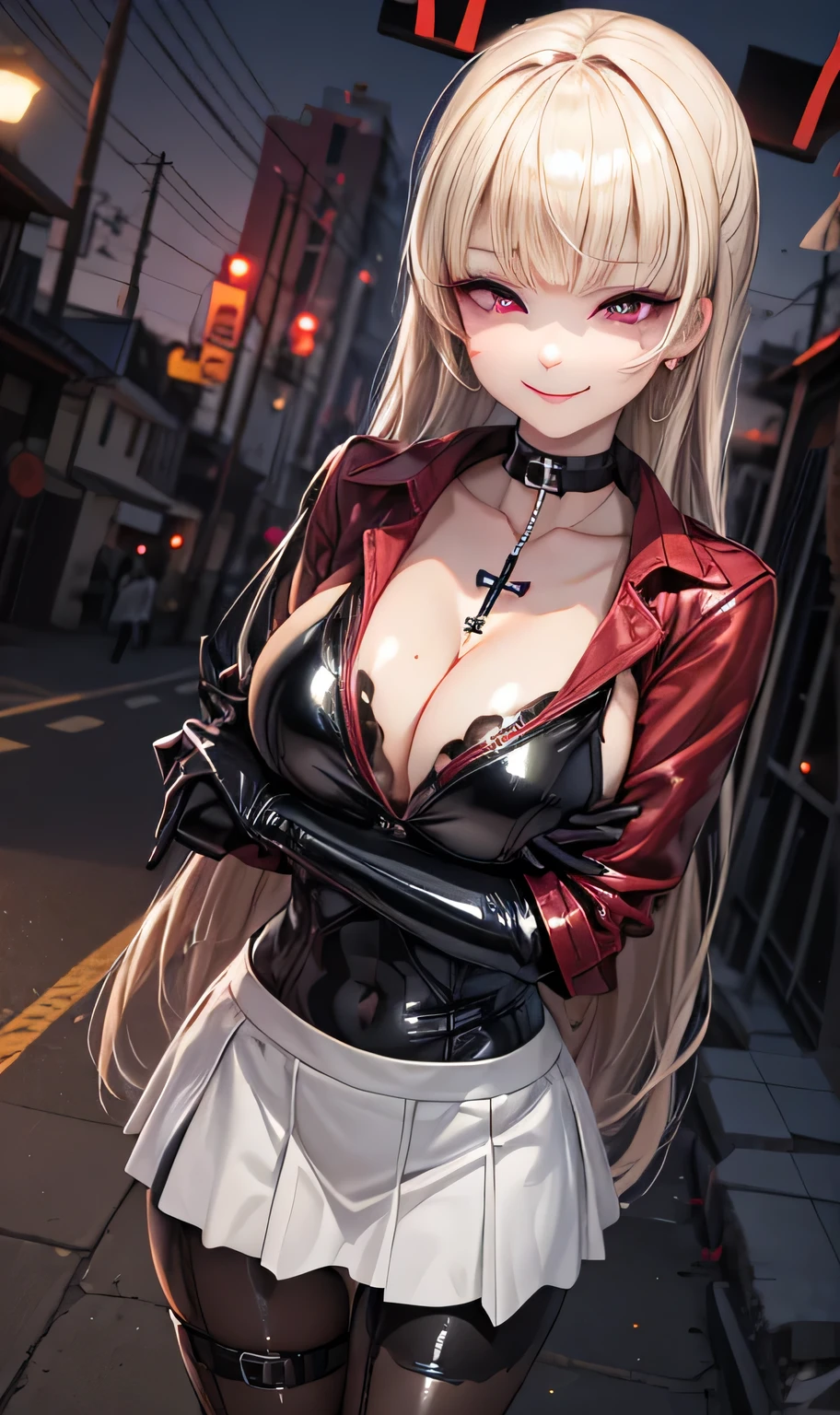 Best quality, une fille, diablesse, demon, yeux rouge, nasty look, envoutante, Threatening, la nuit, in front of me
