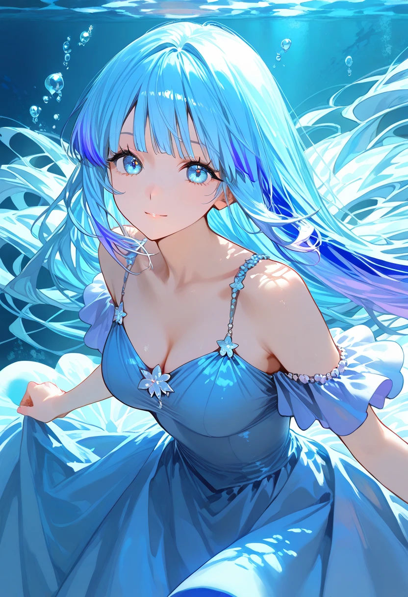 best quality, high detailed, Faint lips,UC:realistic, cinematic lighting petite 1girl aqua hair starry print eyes, seductive pupils sparkling school_Uniform, face to tiptoe , Gaslight, glare, window light, perfect darkness, perfect shadow, wet:1.6 water drop ((beautiful detailed lighting)),lying_on_water (from above), ((an extremely delicate and beautiful)) detailed wet clothes, blank stare, overexplosure, floating, (beautiful detailed eyes) gold right eyes, aqua left eyes ((expressionless)), extremely beautiful detailed water, ((lying on the lake)), ((hairs curling in the water)), ((blue:green:0.5) water) (clear background:1.3) shark swirl