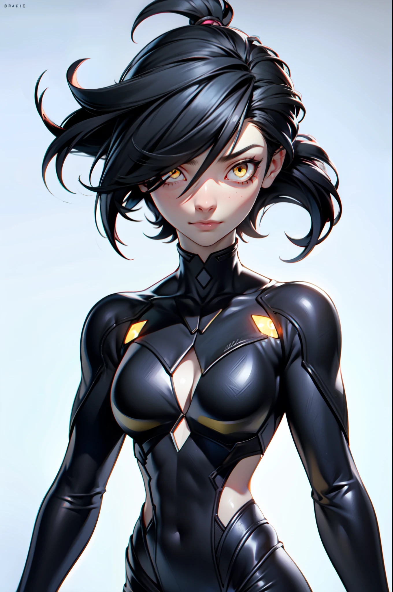A closed black room illuminated in its center. in the center of the scene, a short femboy man is found, pale skin, short black hair and pink eyes. The lighting highlights your figure, and has an exciting facial expression. Artistic style: digital drawing with smooth and realistic details.