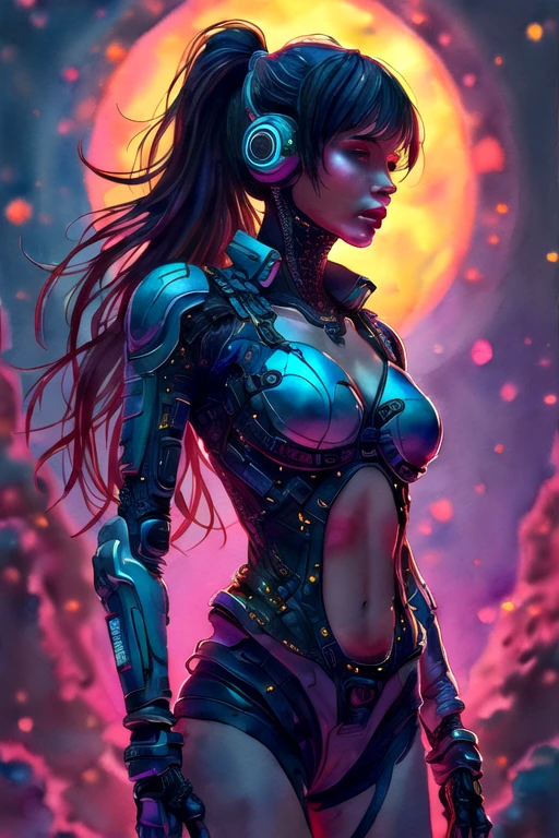 (masterpiece:1.2),(Highest quality),(Super detailed),(Ultra-high resolution),(Best illustrations),8k,wallpaper,(1 female),Beautiful female cyborg,whole body,psychedelic,Vector art,Layered textures,progressive,pop,sf,cyber punk,sexy,Record cover design