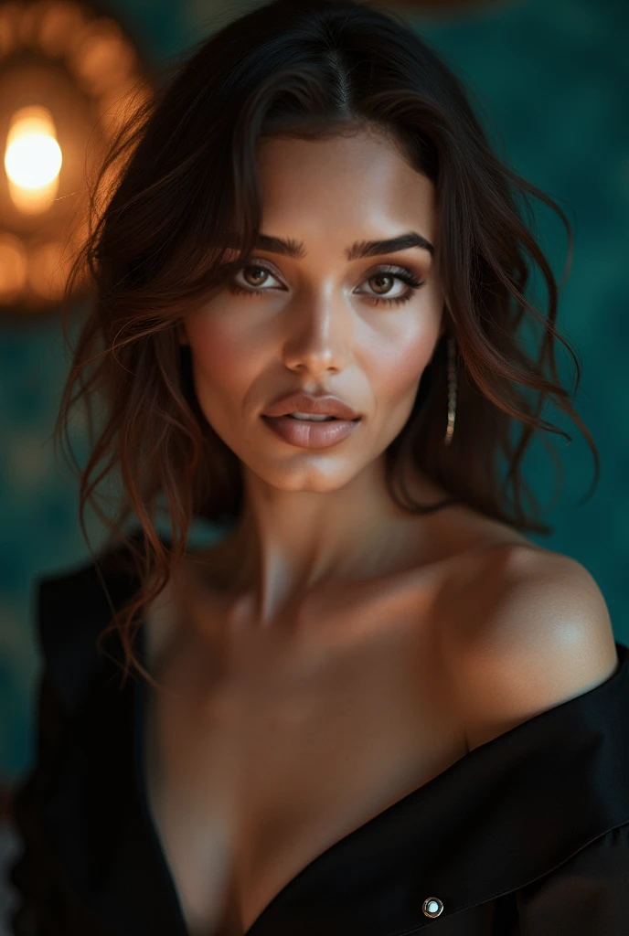 Arafed woman completely , fille sexy aux yeux bruns, ultra realist, Meticulously detailed, Portrait Sophie Mudd, cheveux bruns et grands yeux, selfie of a young woman, Dubai Eyes, Violet Myers, sans maquillage, maquillage naturel, looking straight at camera, Visage avec Artgram, Maquillage subtil, Great photo of the whole body kneeling on the bed, dans la chambre, Medium to large bust