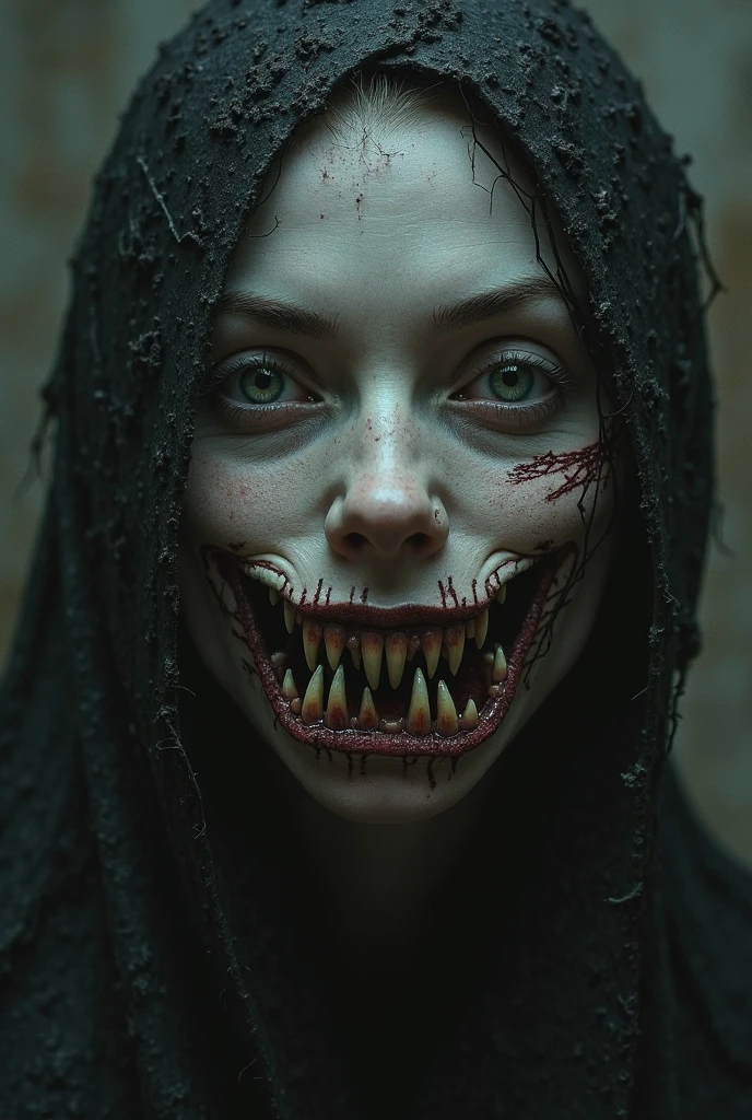 score_9, score_8_up, score_7_up, score_6_up, score_5_up, score_4_up, realistic style, photo, photorealistic, high detail, (sharp), (horror photo), cowboy shot, hideous witch, demon, (scary creature), scary face, pale skin, ugly face, demonic gaze, vampire fangs, looking at viewer, (graveyard background), night, (pitch darkness), dim moonlight, (great facial detail)