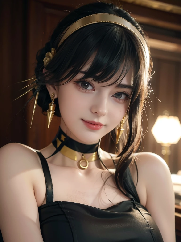 Beautiful big breastokeh), indoors, detailed luxury living room, gentle and charming beautiful goddess, Korean(kpop-idol), solo, necklace, oval face, double eyelids, smart, good hands, good feet, Natural, (from below angle), (glossy skin:1.05), ((low angle)), Perfect figure, (k, UHD, RAW photo, best quality, masterpiece:1.4), (realistic, photo-realistic:1.37), ultra high res, photon mapping, radiosity, physically-based rendering, professional soft lighting, red eyes, sexy smile, milf