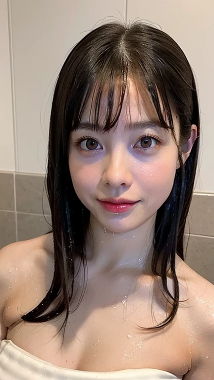 (table top、highest quality、8k、Award-winning work、ultra high resolution)、one beautiful woman、(soaking wet nude:1.1)、(soaking brown:1.2)、(soaking wet hair:1.2)、(Perfect and classy wet long hair:1.1)、(Drenched and shiny hair:1.2)、(the wettest skin:1.2)、(Super high-definition fine real water splashes:1.2)、(完璧で最も自然なultra high resolutionの水しぶき:1.2)、small cleavage、bright and glossy lipstick、Very long wavy hair、(The saddest expression stares at me:1.2)、(完全にclosed lips:1.2)、(The most beautiful face is reproduced in ultra-high definition with perfect balance.:1.2)、slender body、(wet and shiny skin:1.2)、(Woman wetting her whole body:1.2)、(close up of face:1.6)、(The simplest bathroom tile wall background:1.1)、standing on tile wall background、(Strongly blurred background:1.1)、accurate anatomy、ultra high definition hair、(closed lips:1.2)、Ultra high definition beauty face、ultra high definition hair、輝くultra high resolutionの美肌、ultra high resolutionの艶やかな唇、(Face covered with a large amount of semen:1.6)