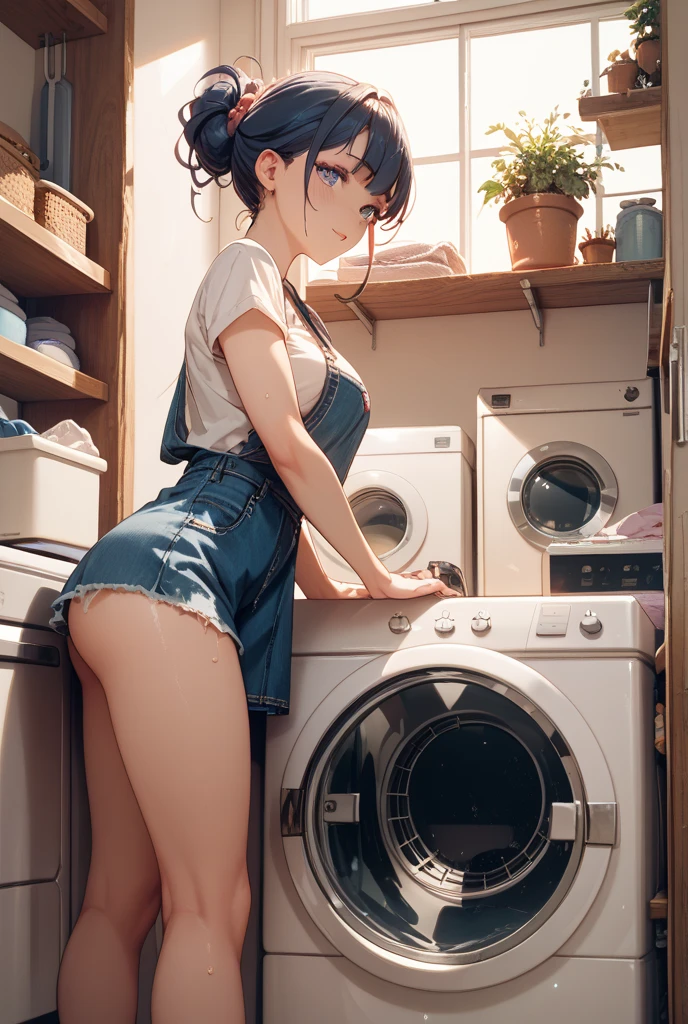 ((stuck in washer)) ((best quality)), ((masterpiece)), (detailed), 1girl, bent over