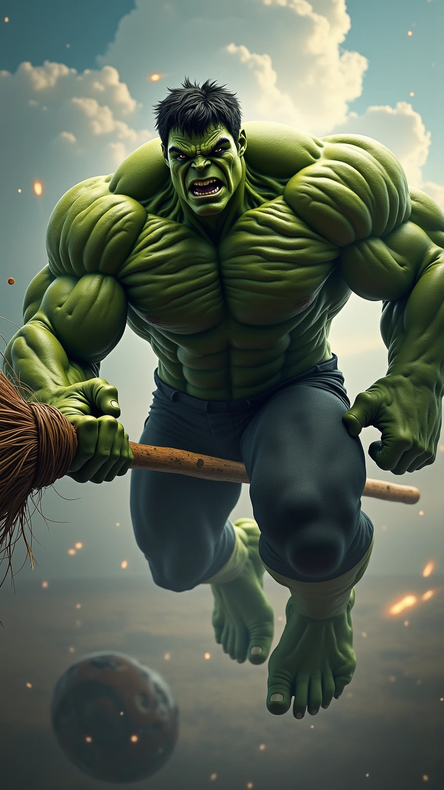 Hulk on top of the Green Goblin's hoverboard