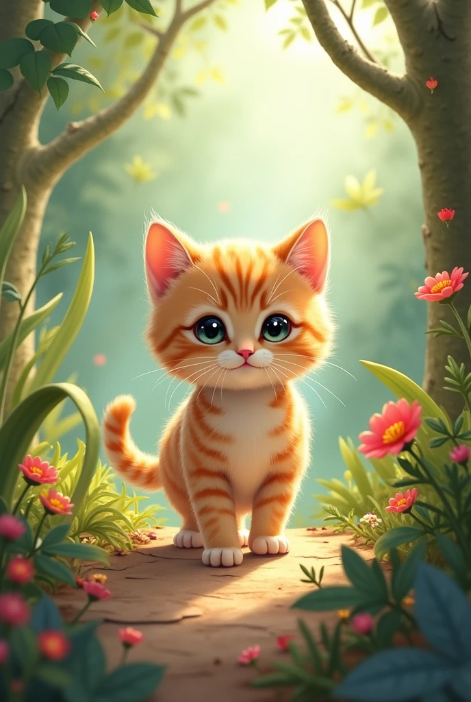 Take beautiful, professional photos with natural light、Please write an illustration of an adventure story with a kitten as the main character in picture book style
