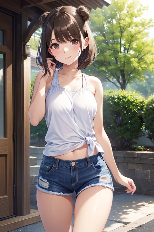 anegasaki nene、Shiny brown hair, short hair, (Beautiful brown eyes、Sparkling eyes, Fine grain)、smile、Ultra-detailed eyes、Highly detailed face, Highly detailed eyes,
One Girl、Perfect Anatomy、Correct human body、Woman with pretty face、Perfect beauty、
,20-year-old,camisole,clavicle,smile,belly button,between legs,Denim shorts,Baggy clothes,Pulling on shirt,Pulling shorts,Stylish woman ,Dressed casually yet stylishly,I looked at the racks of clothes at the department store.. She is on display々While looking at accessories and small items、I was talking to myself.。. Her outfit consisted of a pair of ripped Denim shorts paired with a loose, camisole and a pair of sneakers. She is small, A silver bracelet on her wrist. While she is shopping, The girl is in the store.々Brightly colored and sparkling products々I couldn't help but be fascinated by。. she is cute, Heart-shaped earrings and a matching necklace,Admire them in a bright light, Fluorescent lamp