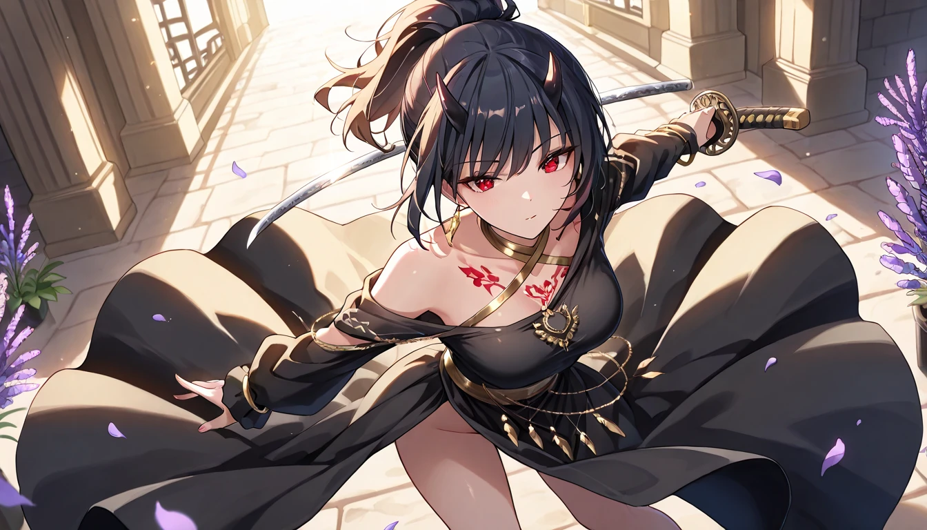 anime screenshot, 1 adult girl, dark sorceress witch, magic battle scene, powerful sorcery technique, anime tv, anime fantasy shonen, dark fantasy, magic ability, pink fire skeletons, cel shading: adult female witch in attack stance, crawling ready to attack, chained in holy shackles, very short charcoal black hair covering her face as if very dark and light, a look of murderous madness and an athletic body, dark torn clothes with a long dirty torn dress, skeleton flames pink summoning