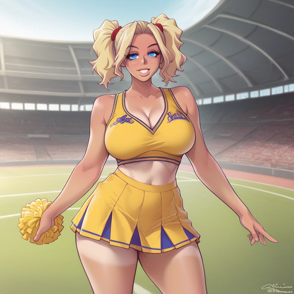 ((ganguro)), (masterpiece: 1.2, Highest quality), （Dark Skin）、Outdoor Music Festival、A large audience
