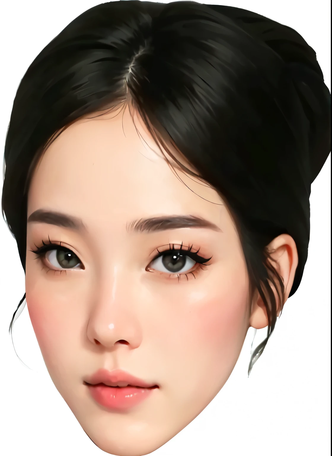 a woman with a black hair and a white top is wearing a black top, realistic beautiful face, beautiful realistic face, detailed face of a asian girl, cartoon digital painting, glossy digital painting, highly detailed realistic face, kawaii realistic portrait, inspired by Sim Sa-jeong, detailed realistic face, photorealistic beautiful face, realistic detailed face, high detail digital painting
