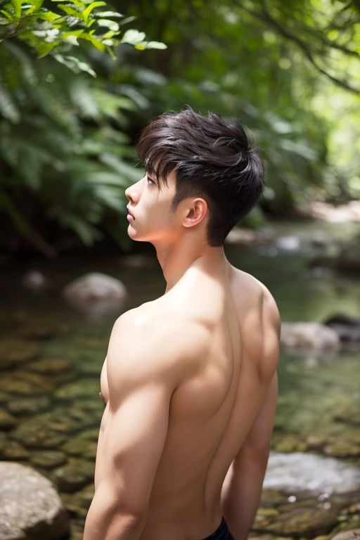 Naked man , Hot spring , steam , turn your face to the camera , early afternoon , Back view, looking back, butt , adorable smile , nude ,realistic handsome Japanese face , modest muscles , masterpiece、A high resolution、hyperrealism、detailed face、solo、a men、glowing skin、(Asian)、(young、teenager)、Handsome、detailed background、Handsome