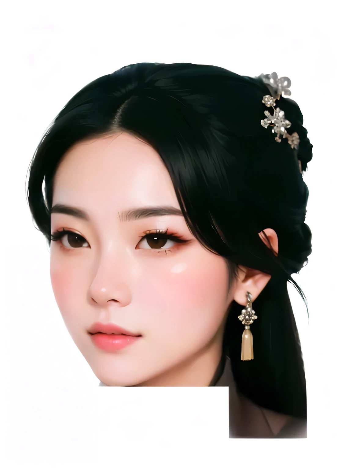 a close up of a woman with a hair piece in her hair, inspired by Sim Sa-jeong, realistic. cheng yi, inspired by Jeong Seon, inspired by Huang Ji, inspired by Kim Jeong-hui, wan adorable korean face, inspired by Wu Bin, in the art style of bowater, inspired by Qiu Ying, inspired by Wen Jia
