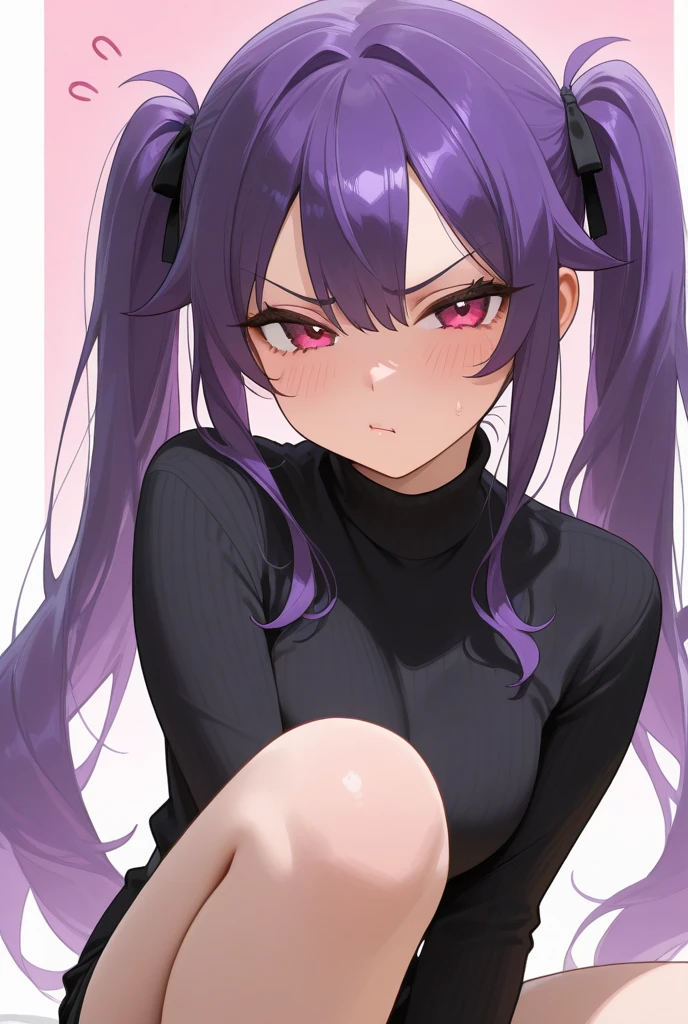 Jibril, ((upper body)), blushed, perfect anatomy, detailed eyes, detailed lips, extremely detailed eyes and face, vivid colors, sharp focus, masterpiece:1.2, ultra-detailed, blushed, ((doggystyle)), (solo), ((black dress)), sleeveless, (ponytail), (((disdain,  disgus, charecter sheet))), looking at viewer, perfect anatomy
