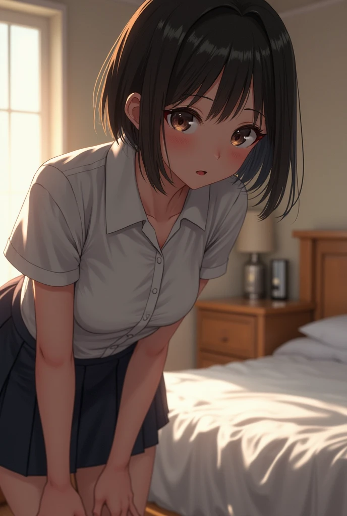 score_9, score_8_up, score_7_up, source_anime, , best quality, masterpiece, official art, absurdres, highres, ultra-detailed,waifu2x,Collection: Pixiv 1000,break,1girl, school girl, (:1.1),(petite:1.1),small breasts, very short hair, pixie cut,shiny hair,shiny skin,cute face,tearing up,black eyes,(nipples:1.2),orgasm face,wide open eyes,open mouth,(arched back:1.3),(man:1.2),(man behind girl:1.3),(doggy style sex:1.4),get down all fours,hetero,(man hold girl's waist:1.4),indoors,(clothed sex,intense sex:1.5),sweat,(faceless man:1.1),(female focus:1.2),sexual climax trembling, female orgasm, motion lines, motion blur, heavy breathing, cum,bukkake,sound effects,break,(clear line illustration:1.2), super detailed skin, shiny skin, very high resolution, very aesthetic, Best sexual lighting powered by famous artist, 8k, 16k, cute picture, beauty illustration,photoshop_(medium),,(Detailed Lighting),best anime 8k konachan wallpaper, pixiv contest winner, uncensored,