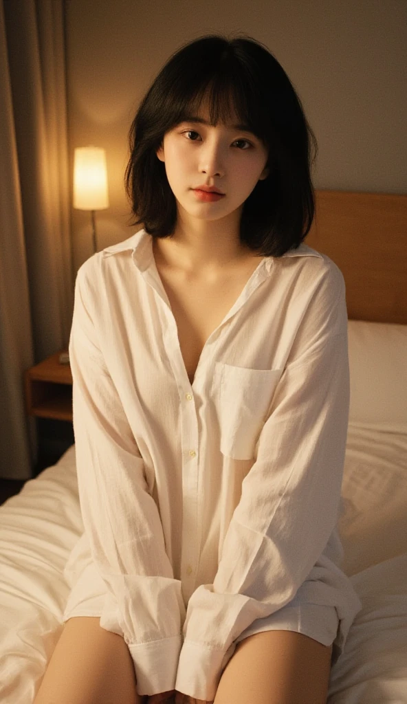masterpiece, best quality, very detailed, (realistic, photo realistic:1.2), high resolution, RAW photos, 8k, Break NSFW, throw, (hetero:1.1), (Perfect intense sex, evangelist, It must be a penis in question:1.1)asian girl, 20 years old, Cute appearance, (Open your mouth sexy, Became proud:1.1), (blush:1.2), (Silk shirt:1.3), orgasm, from above,( Perfect lie, behind the bed:1.3), (m bridge, spread your legs wide:1.1),