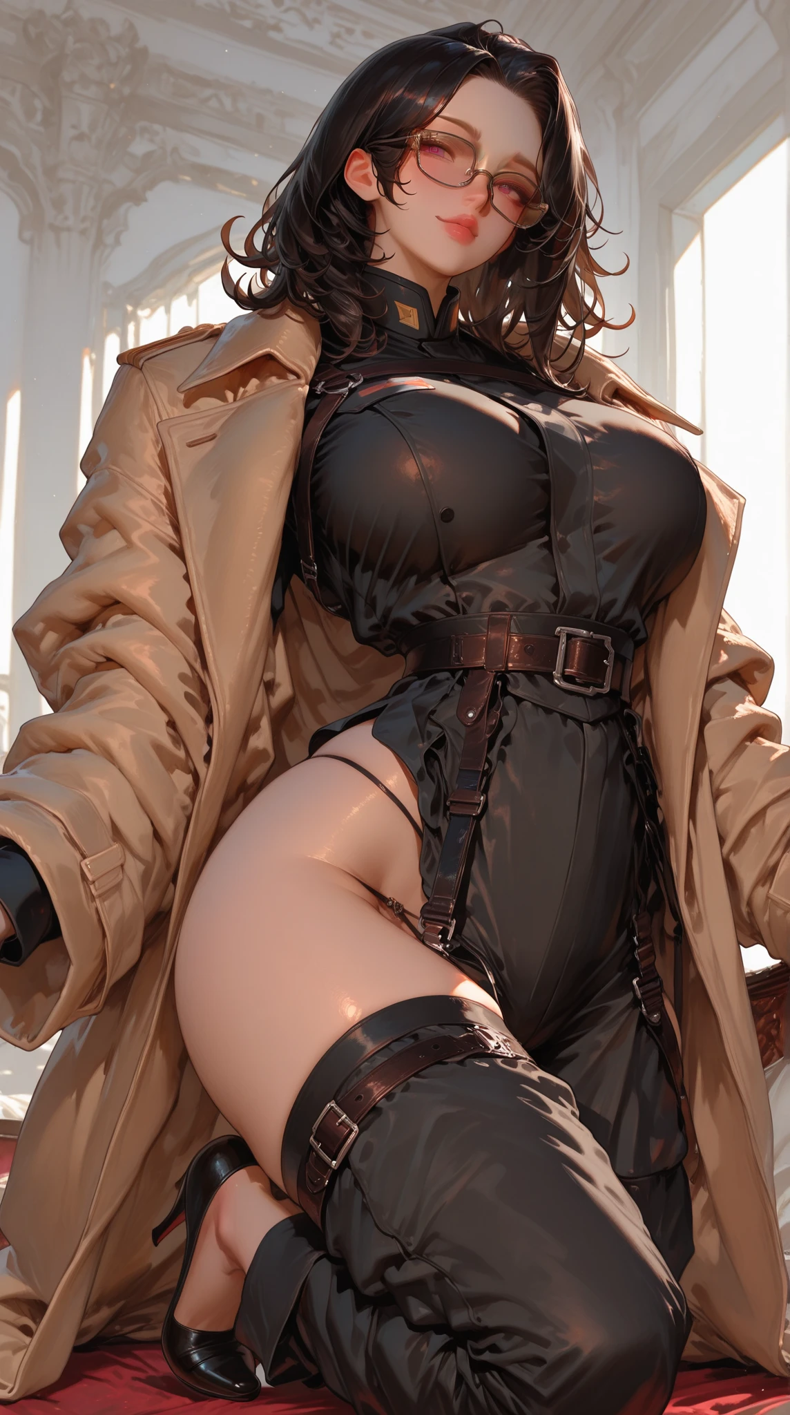 leather, steel, kneepads, knee bandages,, cross belt, leather belt, fur jacket